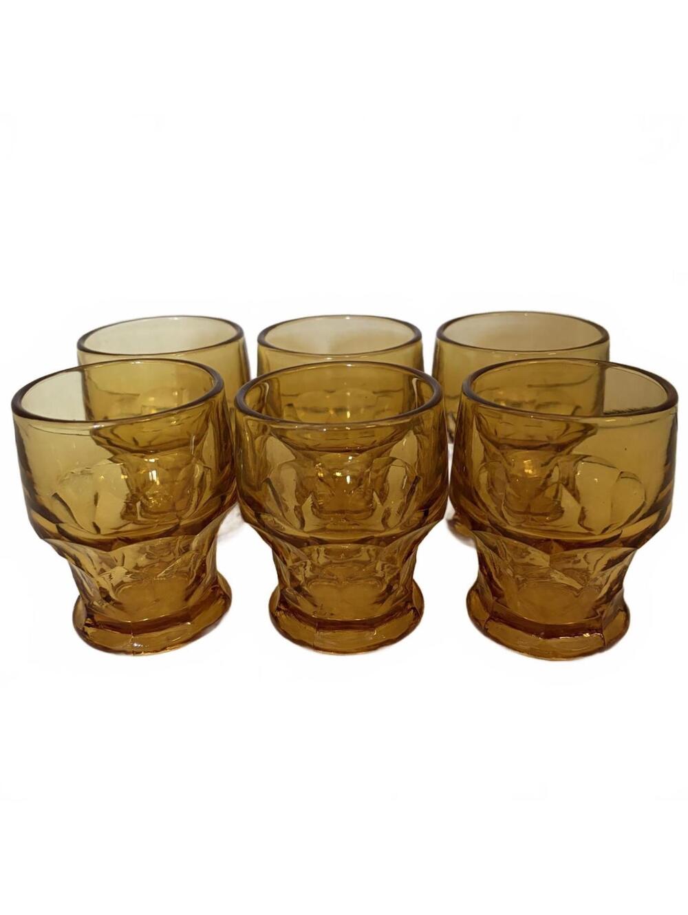 Set of 6 vintage amber glass tumblers in the Georgian pattern - Picture 2 of 8